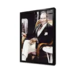 Atatürk Türk Kahvesi İçerken Çerçeveli Cam Tablo CA02104 60x90 cm