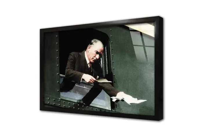 Atatürk Tren Camından Mektup Alırken | Kanvas Tablo | Cam Tablo | Mdf Tablo | A02107 - Görsel 3