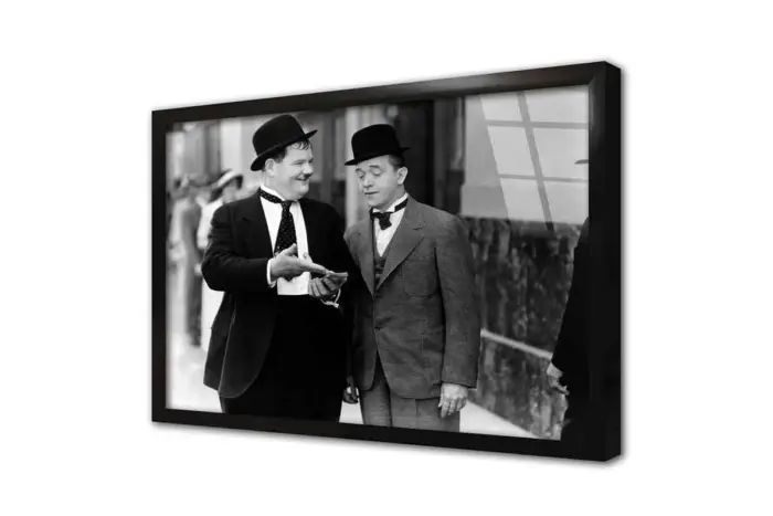 Siyah Beyaz Lorel Hardy Fotoğrafı | Kanvas Tablo | Cam Tablo | Mdf Tablo | A31158 - Görsel 3