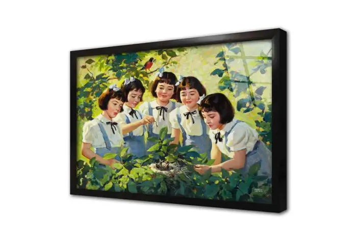 Yavru Kuşları Besleyen Kızlar | Kanvas Tablo | Cam Tablo | Mdf Tablo | B05312 - Görsel 3