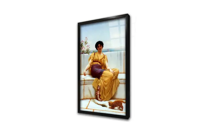 Kediyle Oynayan Kadın Jw Godward | Kanvas Tablo | Cam Tablo | Mdf Tablo | B13167 - Görsel 2
