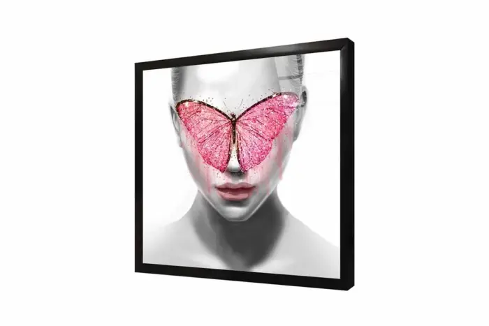 Pembe Kelebek Ve Kadın | Kanvas Tablo | Cam Tablo | Mdf Tablo | B33006 - Görsel 3