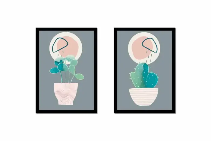 Line Art Kaktüs İkili Kanvas Tablo | Cam Tablo | Mdf Tablo Seti | B33157 - Görsel 6