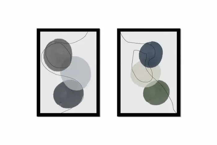 Line Art Soyut Daireler İkili Kanvas Tablo | Cam Tablo | Mdf Tablo Seti | B33159 - Görsel 6