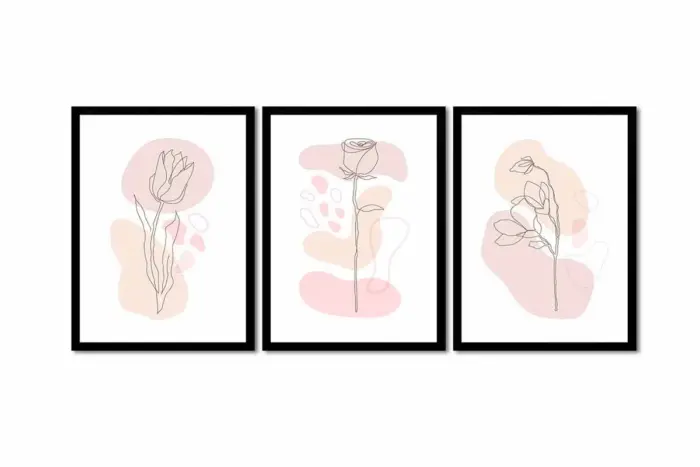 Line Art Çiçekler Üçlü Kanvas Tablo | Cam Tablo | Mdf Tablo Seti | B33164 - Görsel 8