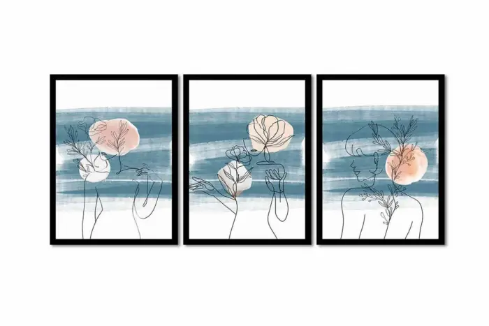 Line Art Kadın Silüeti Üçlü Kanvas Tablo | Cam Tablo | Mdf Tablo Seti | B33165 - Görsel 8