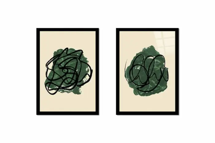 Yeşil Soyut Line Art İkili Kanvas Tablo | Cam Tablo | Mdf Tablo Seti | B33216 - Görsel 6
