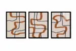 Turuncu Siyah Line Art Üçlü Kanvas Tablo | Cam Tablo | Mdf Tablo Seti | B33220 - Görsel 8