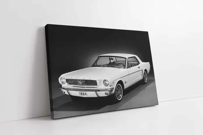 Beyaz Ford Mustang 1964 | Kanvas Tablo | Cam Tablo | Mdf Tablo | A01141 - Görsel 1
