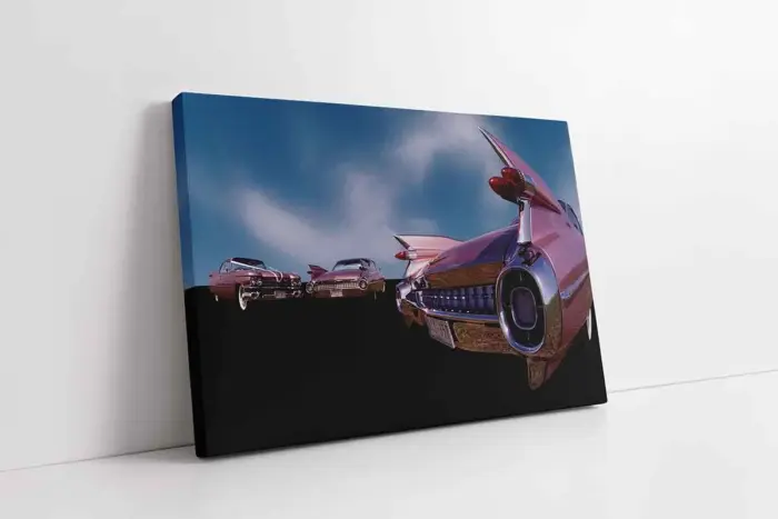 Pembe Klasik Arabalar | Kanvas Tablo | Cam Tablo | Mdf Tablo | A01158 - Görsel 1