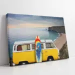 Sahilde Sarı Vosvos Minibüs | Kanvas Tablo | Cam Tablo | Mdf Tablo | A01249