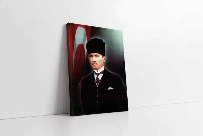 Bayrak Önünde Kalpaklı Atatürk | Kanvas Tablo | Cam Tablo | Mdf Tablo | A02024 - Görsel 1