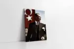 Türk Bayrağı Önünde Atatürk | Kanvas Tablo | Cam Tablo | Mdf Tablo | A02093