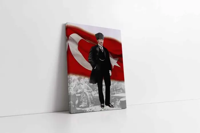 Türk Bayrağı Önünde Atatürk | Kanvas Tablo | Cam Tablo | Mdf Tablo | A02126 - Görsel 1
