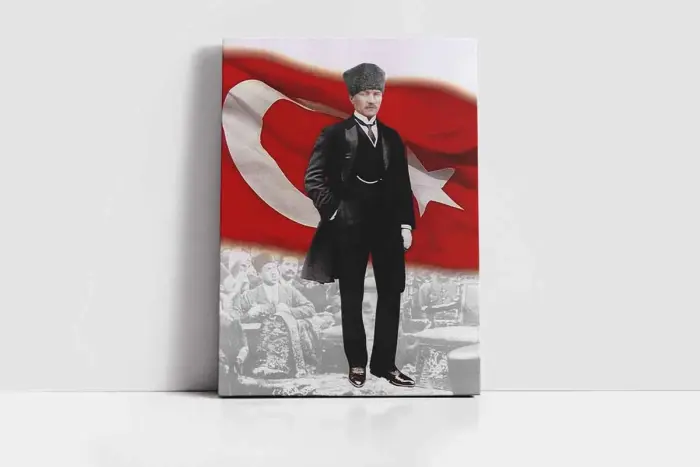Türk Bayrağı Önünde Atatürk | Kanvas Tablo | Cam Tablo | Mdf Tablo | A02126 - Görsel 2