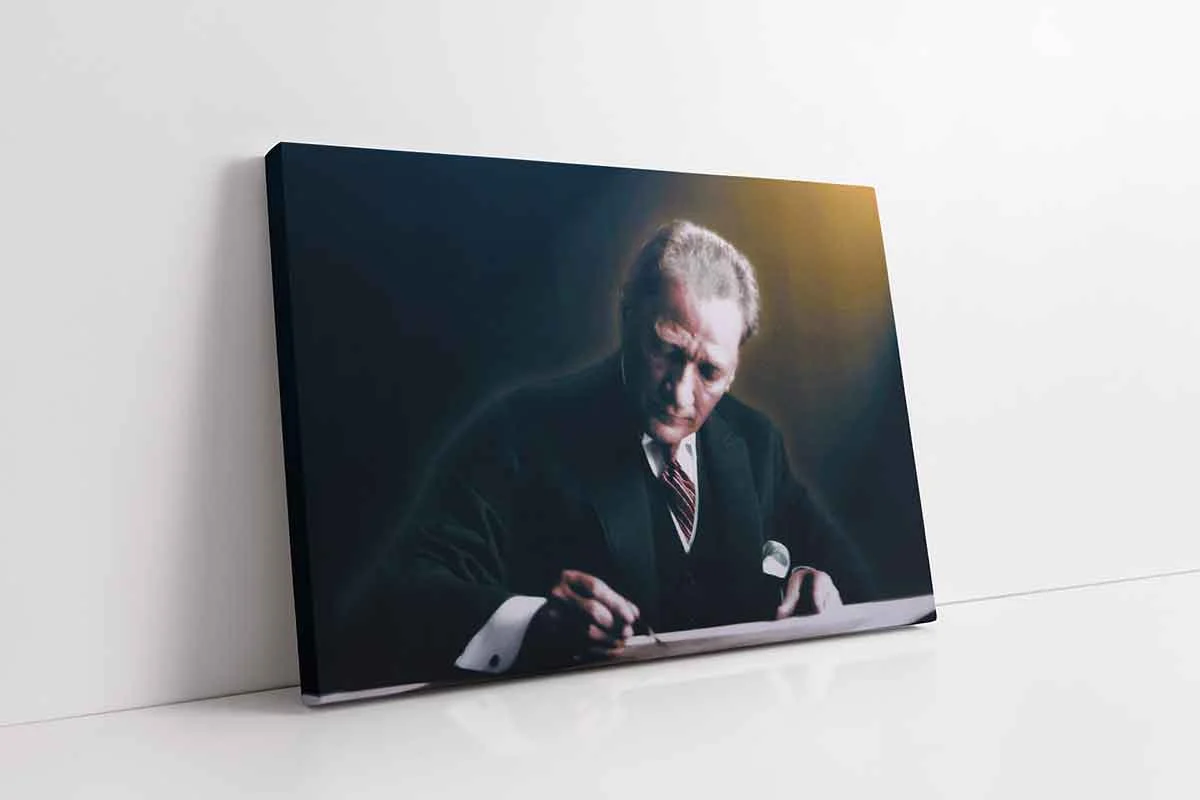 KA02138-10 Atatürk Çalışma Masasında İmza Atarken | Kanvas Tablo | Cam Tablo | Mdf Tablo | A02138 - Görsel 1
