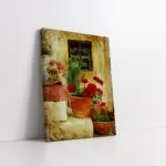 Merdiven Üstünde Saksılar | Kanvas Tablo | Cam Tablo | Mdf Tablo | A07215