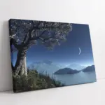 Tek Ağaç Ve Ay | Kanvas Tablo | Cam Tablo | Mdf Tablo | A20079
