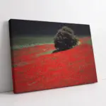 Kırmızı Çiçekler Ve Tek Ağaç | Kanvas Tablo | Cam Tablo | Mdf Tablo | A20243