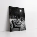 Gece Karlar Altında Banklar | Kanvas Tablo | Cam Tablo | Mdf Tablo | A20293