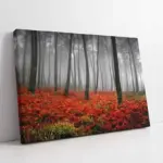 Kırmızı Çiçekler Ve Orman | Kanvas Tablo | Cam Tablo | Mdf Tablo | A20661