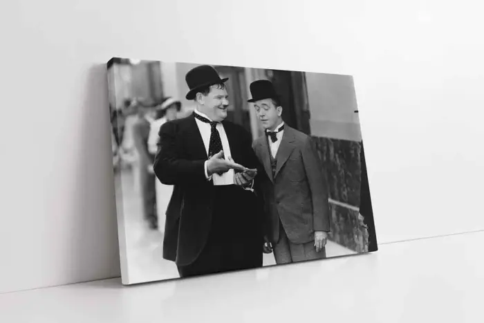 Siyah Beyaz Lorel Hardy Fotoğrafı | Kanvas Tablo | Cam Tablo | Mdf Tablo | A31158 - Görsel 1