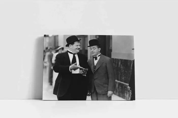 Siyah Beyaz Lorel Hardy Fotoğrafı | Kanvas Tablo | Cam Tablo | Mdf Tablo | A31158 - Görsel 2