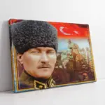 Kalpaklı Atatürk Ve Türk Bayrağı | Kanvas Tablo | Cam Tablo | Mdf Tablo | B01005
