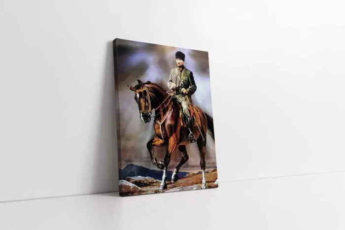 At Üstünde Kalpaklı Atatürk | Kanvas Tablo | Cam Tablo | Mdf Tablo | B01016 - Görsel 1