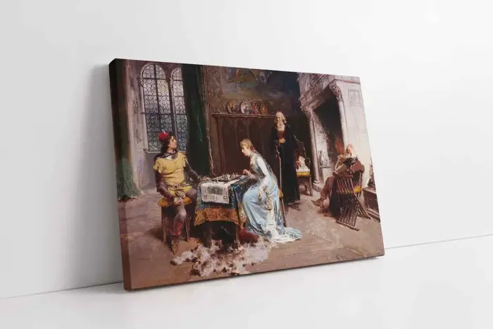 Santranç Oynayan Prens Ve Prenses | Kanvas Tablo | Cam Tablo | Mdf Tablo | B02163 - Görsel 1