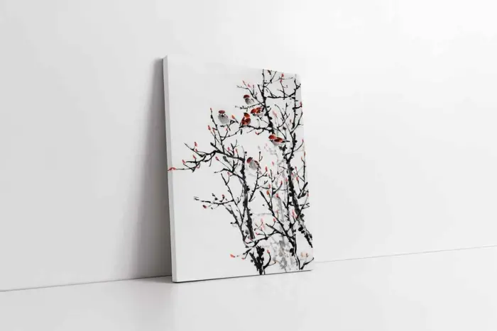 Çiçek Dalında Serçeler | Kanvas Tablo | Cam Tablo | Mdf Tablo | B03186 - Görsel 1