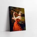 Kırmızı Giymiş Keman Çalan Kadın | Kanvas Tablo | Cam Tablo | Mdf Tablo | B11002