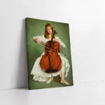 Çello Çalan Beyaz Giymiş Kadın | Kanvas Tablo | Cam Tablo | Mdf Tablo | B11005