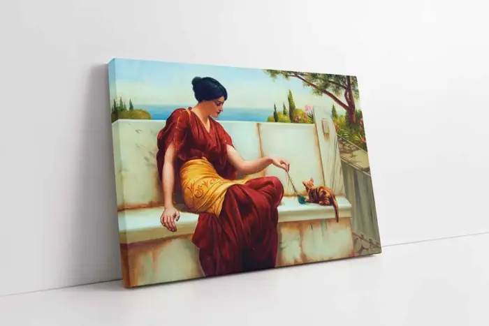 Kediyle Oynayan Kadın | Kanvas Tablo | Cam Tablo | Mdf Tablo | B13077 - Görsel 1