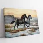 Koşan İkili Gri At | Kanvas Tablo | Cam Tablo | Mdf Tablo | B15015