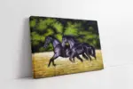 Koşan İkili Siyah At | Kanvas Tablo | Cam Tablo | Mdf Tablo | B15035