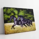 Koşan İkili Siyah At | Kanvas Tablo | Cam Tablo | Mdf Tablo | B15035