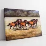 Koşan Bir Grup Kahverengi At | Kanvas Tablo | Cam Tablo | Mdf Tablo | B15036