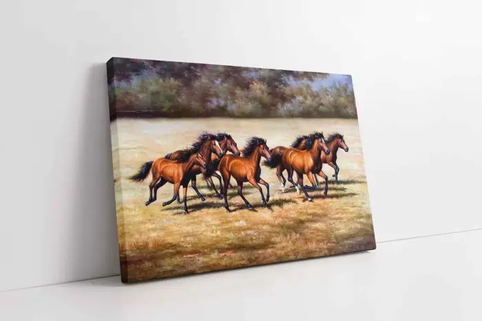 Koşan Bir Grup Kahverengi At | Kanvas Tablo | Cam Tablo | Mdf Tablo | B15036 - Görsel 1