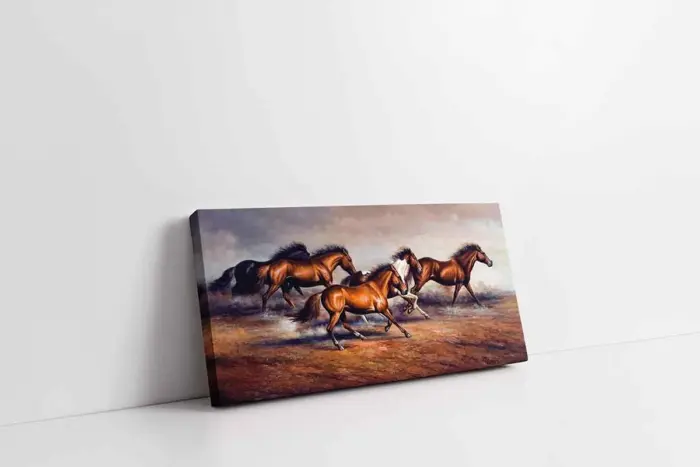 Koşan Kahvrerengi At Sürüsü | Kanvas Tablo | Cam Tablo | Mdf Tablo | B15048 - Görsel 1