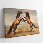 Şaha Kalkmış İkili At | Kanvas Tablo | Cam Tablo | Mdf Tablo | B15067