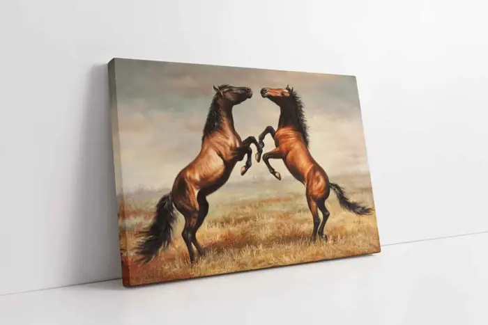 Şaha Kalkmış İkili At | Kanvas Tablo | Cam Tablo | Mdf Tablo | B15067 - Görsel 1