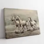 Koşan Dörtlü Beyaz At | Kanvas Tablo | Cam Tablo | Mdf Tablo | B15089