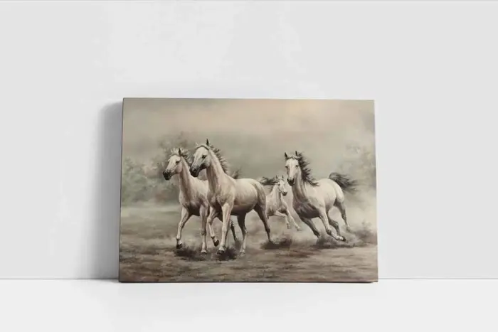 Koşan Dörtlü Beyaz At | Kanvas Tablo | Cam Tablo | Mdf Tablo | B15089 - Görsel 2