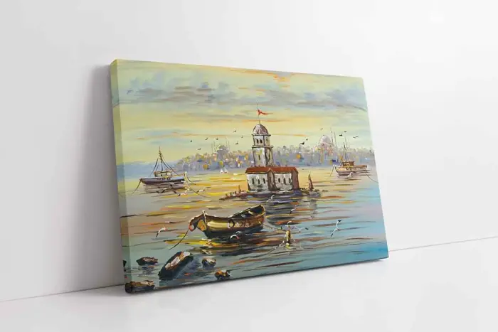 İstanbul Sandallar Ve Kız Kulesi | Kanvas Tablo | Cam Tablo | Mdf Tablo | B16118 - Görsel 1