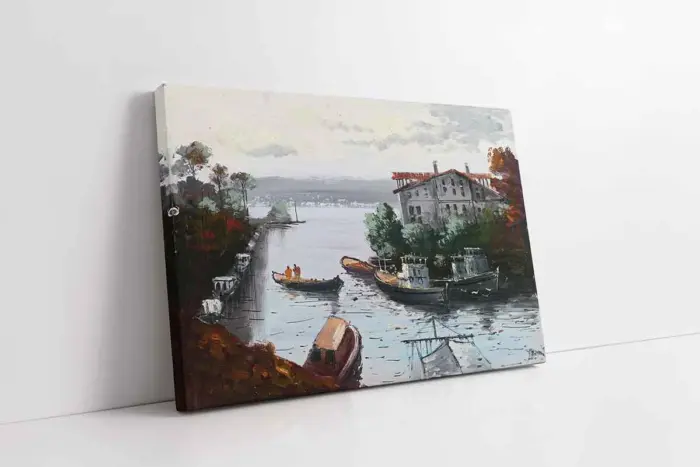 İstanbul Beyaz Yalı Ve Tekneler | Kanvas Tablo | Cam Tablo | Mdf Tablo | B16177 - Görsel 1