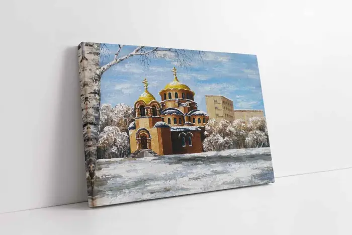 Kubbeli Camii Ve Kar | Kanvas Tablo | Cam Tablo | Mdf Tablo | B17032 - Görsel 1
