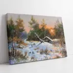 Kar Yağışı Ve Gün Batımı | Kanvas Tablo | Cam Tablo | Mdf Tablo | B17034