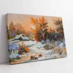 Gün Batımı Ve Kar Altında Kulübe | Kanvas Tablo | Cam Tablo | Mdf Tablo | B17035