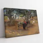 Ağaca Bağlanmış İki At | Kanvas Tablo | Cam Tablo | Mdf Tablo | B21279